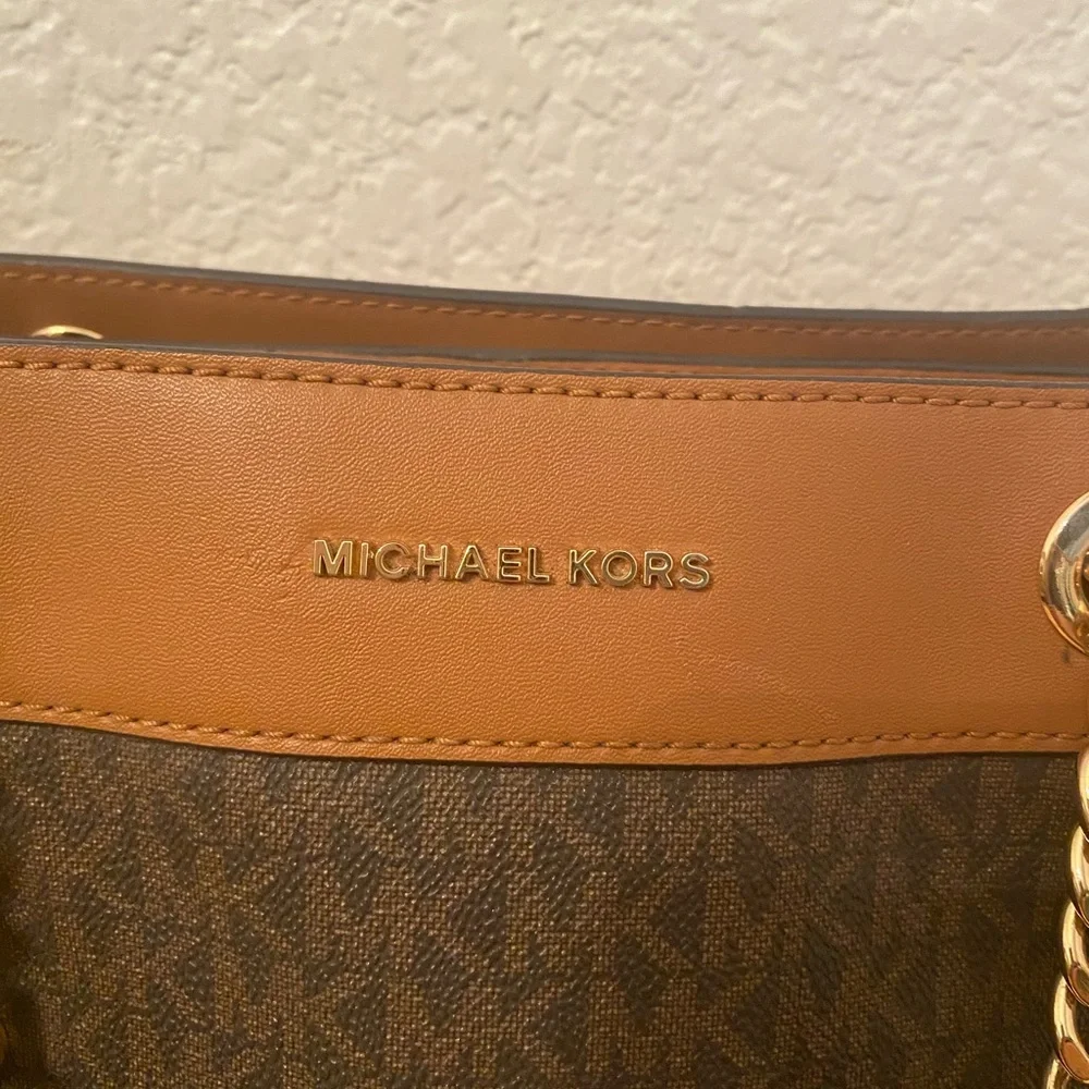 Michael Kors Brown Monogram Chain-Handle Shoulder Bag